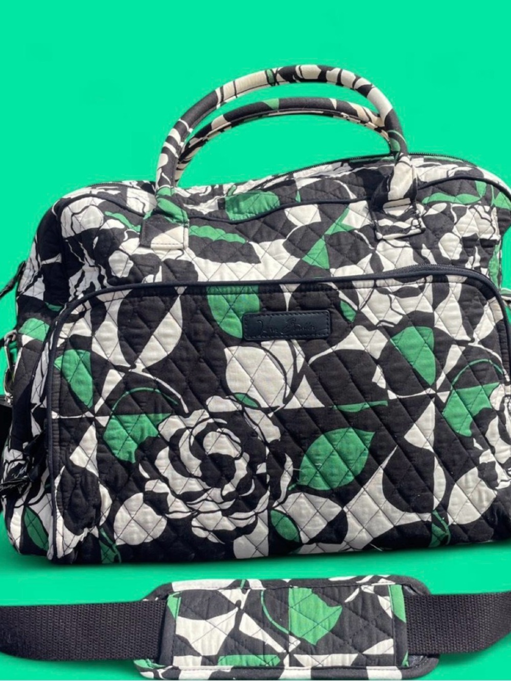 Vera Bradley Imperial Rose Weekender Travel Bag Green white and Black quilted